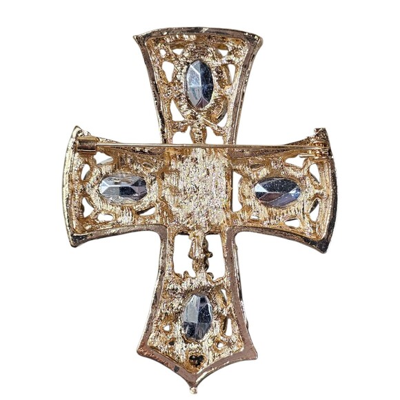 Silver Tone Rhinestone Crystal Cross Pendant or Brooch Pin Chunky Art Deco - Picture 3 of 6